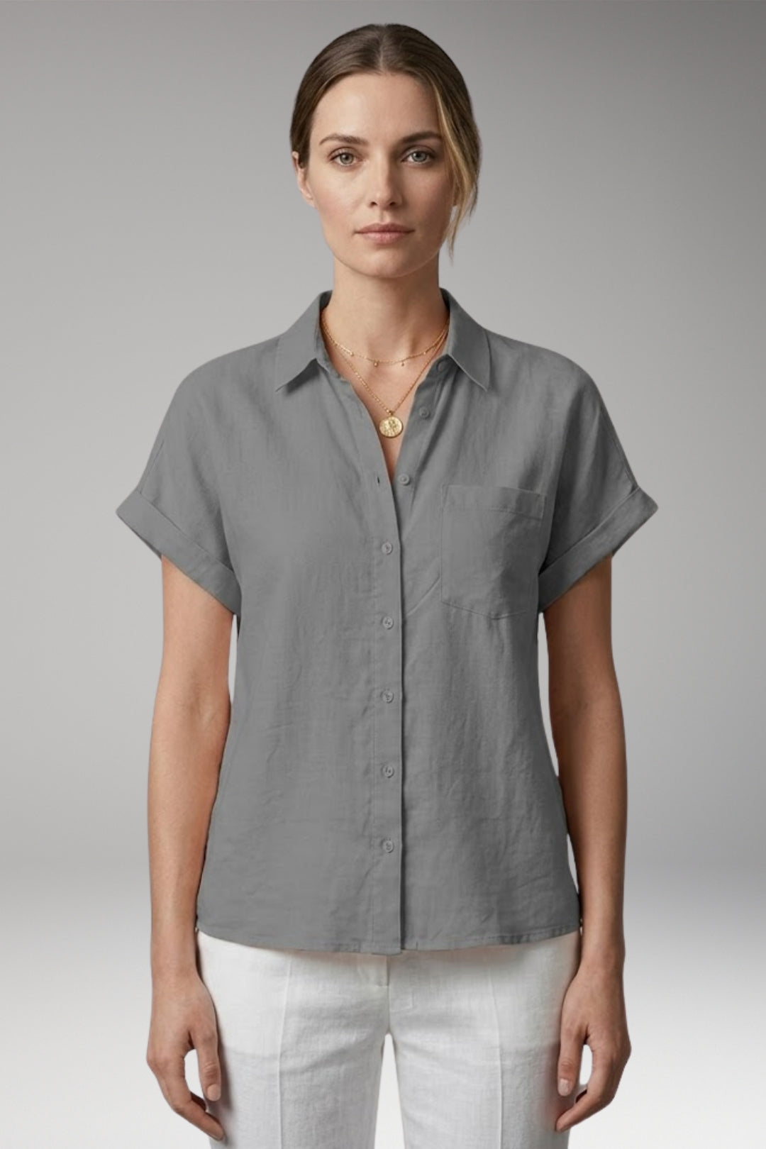 Women's Blouse with Collar Neckline and Button Closure