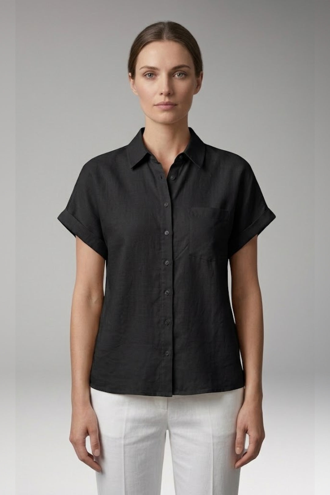 Women's Blouse with Collar Neckline and Button Closure