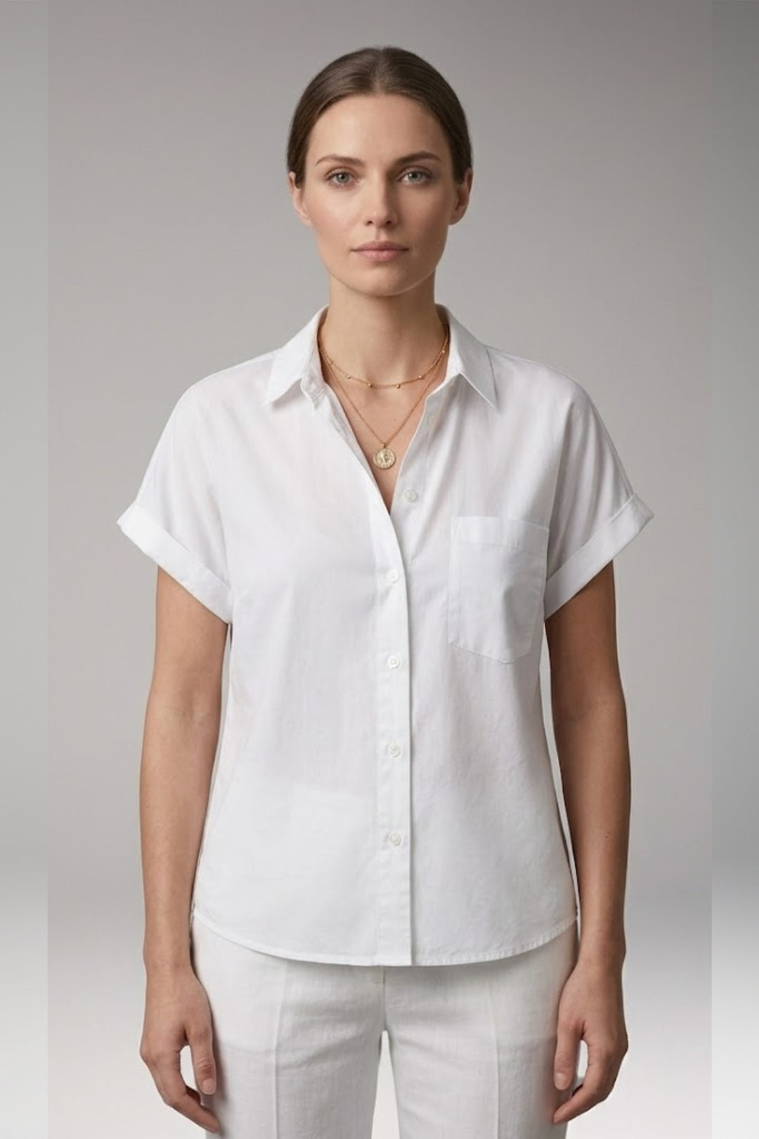 Women's Blouse with Collar Neckline and Button Closure
