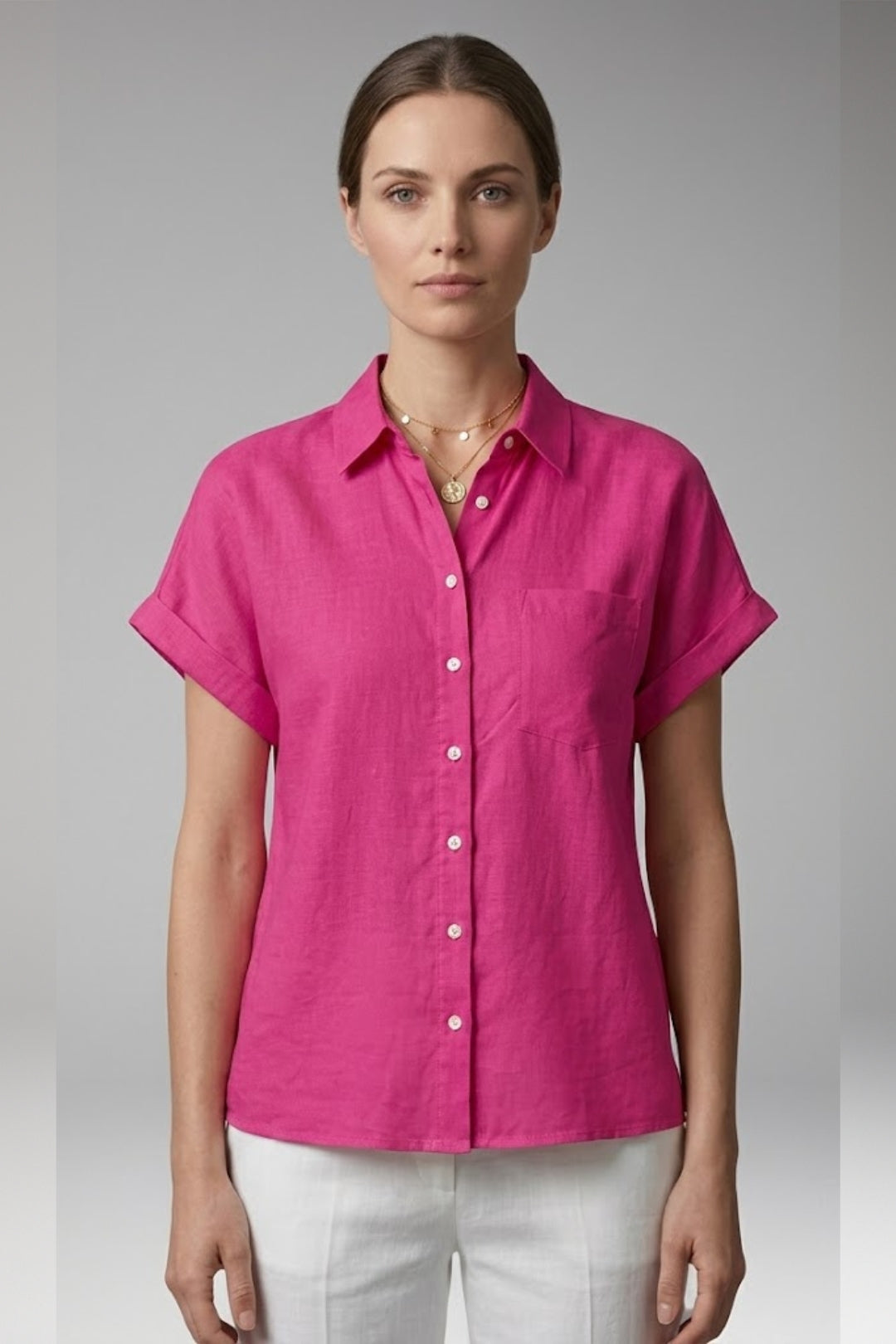 Women's Blouse with Collar Neckline and Button Closure