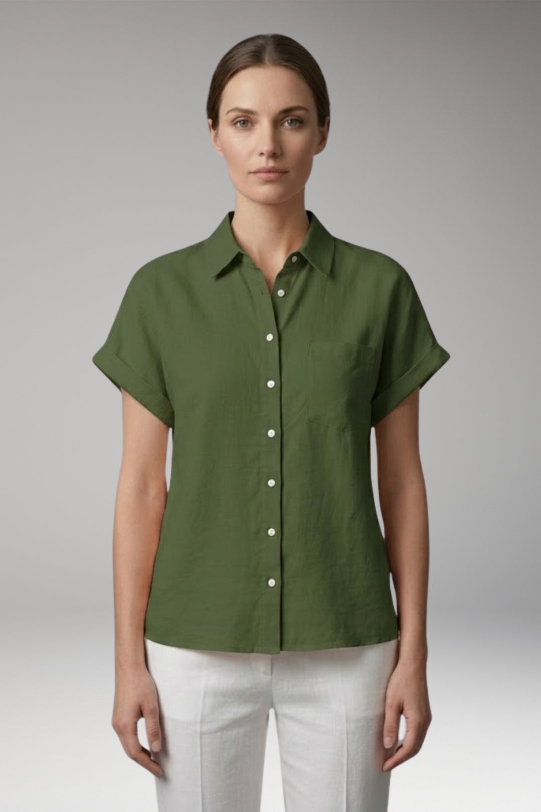 Women's Blouse with Collar Neckline and Button Closure
