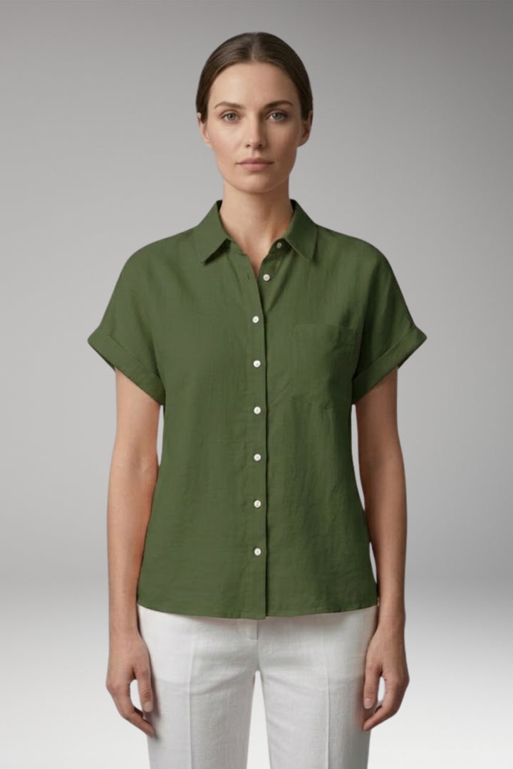 Women's Blouse with Collar Neckline and Button Closure