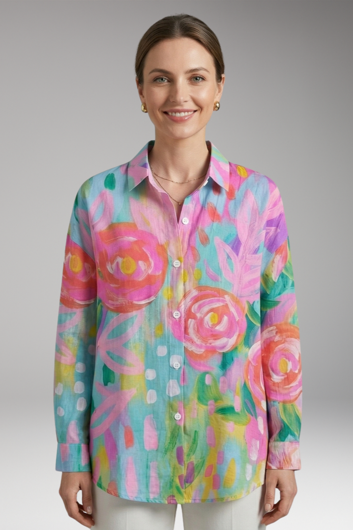 Women's Blouse with Collar and Button Closure