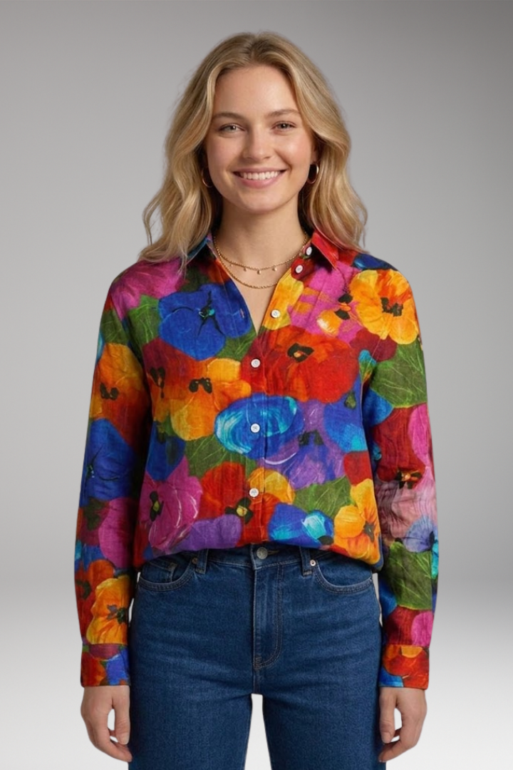 Women's Blouse with Colorful Pattern and Comfortable Fit