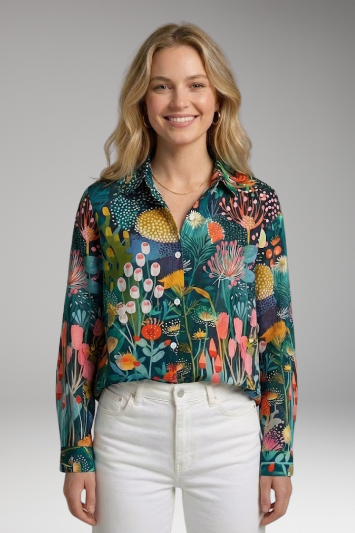 Women's Blouse with Colorful Pattern and Comfortable Fit