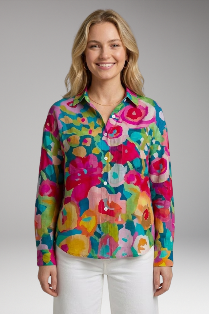 Women's Blouse with Colorful Pattern and Comfortable Fit