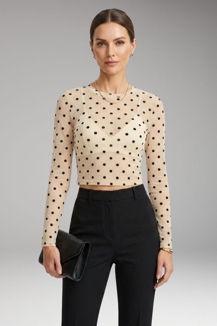 Women's Blouse with Polka Dot and Long Sleeves