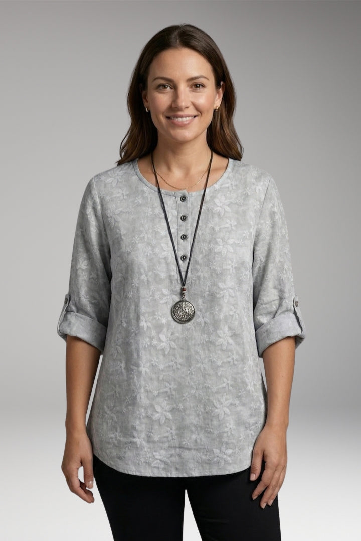Women's Blouse with Round Neck and Button Detail