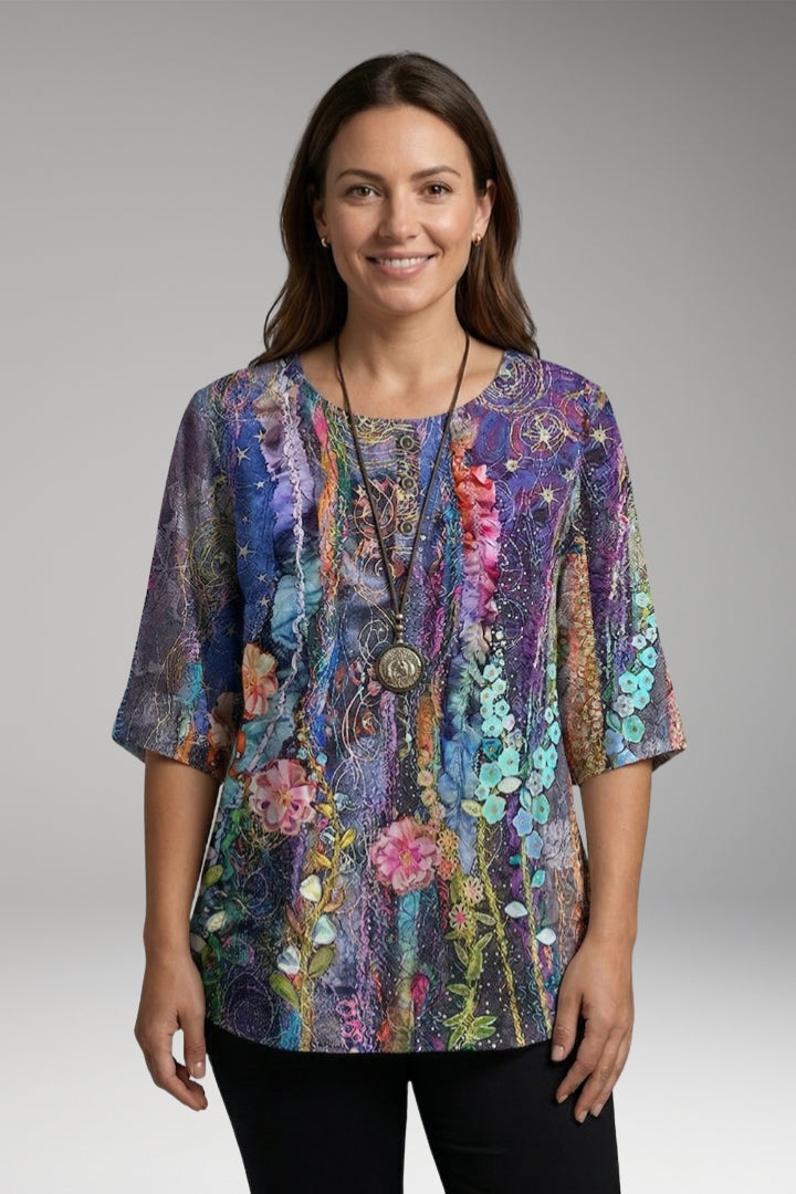 Women's Blouse with Round Neck and Button Detail