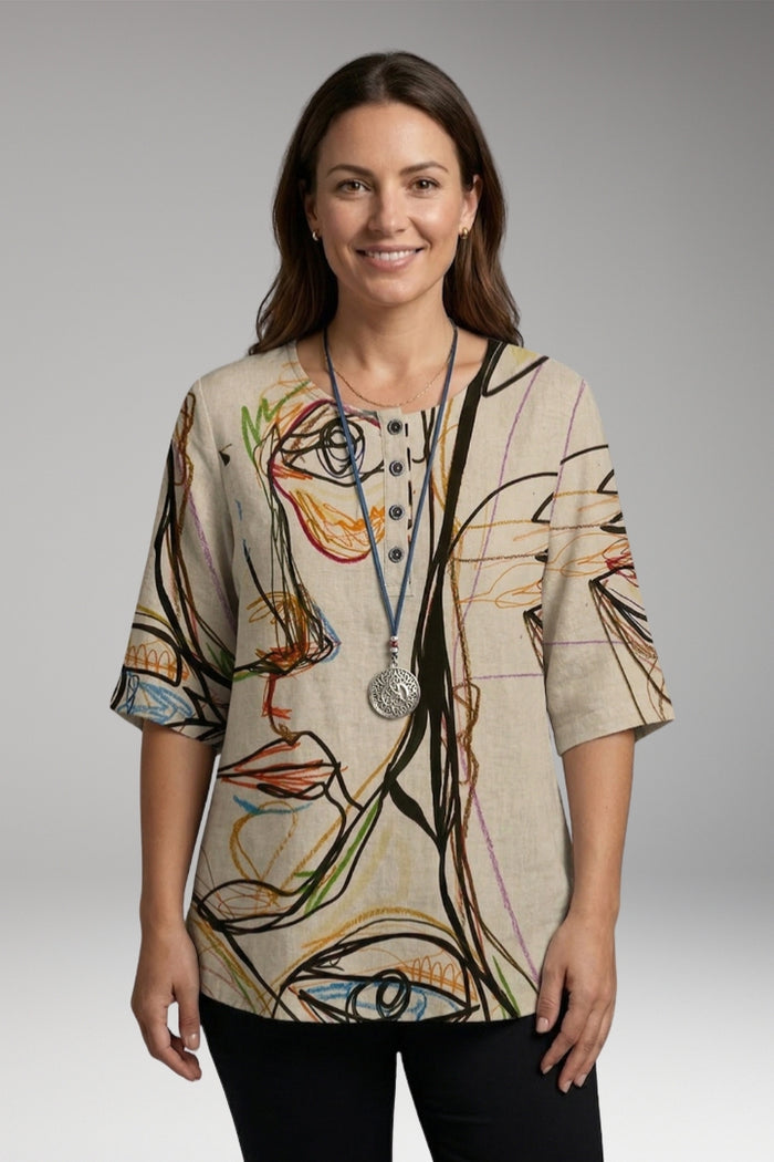 Women's Blouse with Round Neck and Button Detail