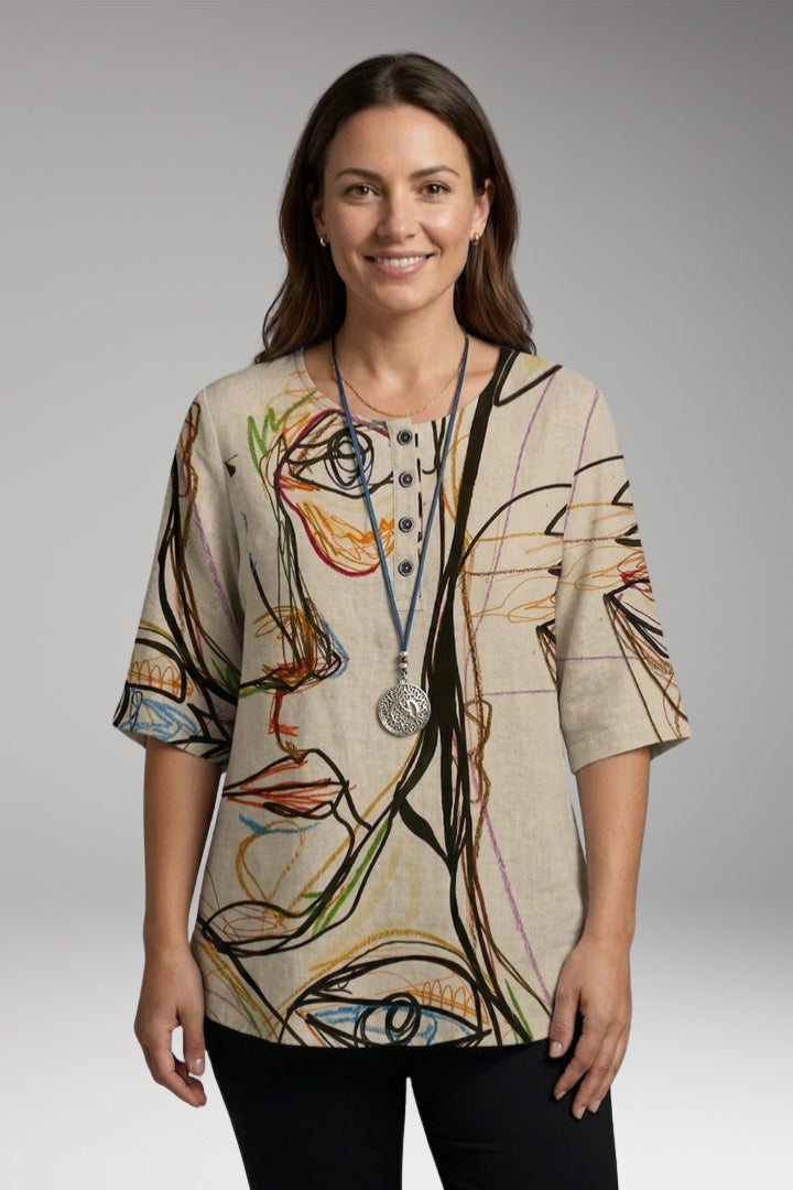 Women's Blouse with Round Neck and Button Detail