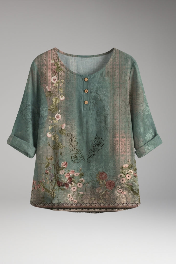 Women's Blouse with Round Neck and Button Detail