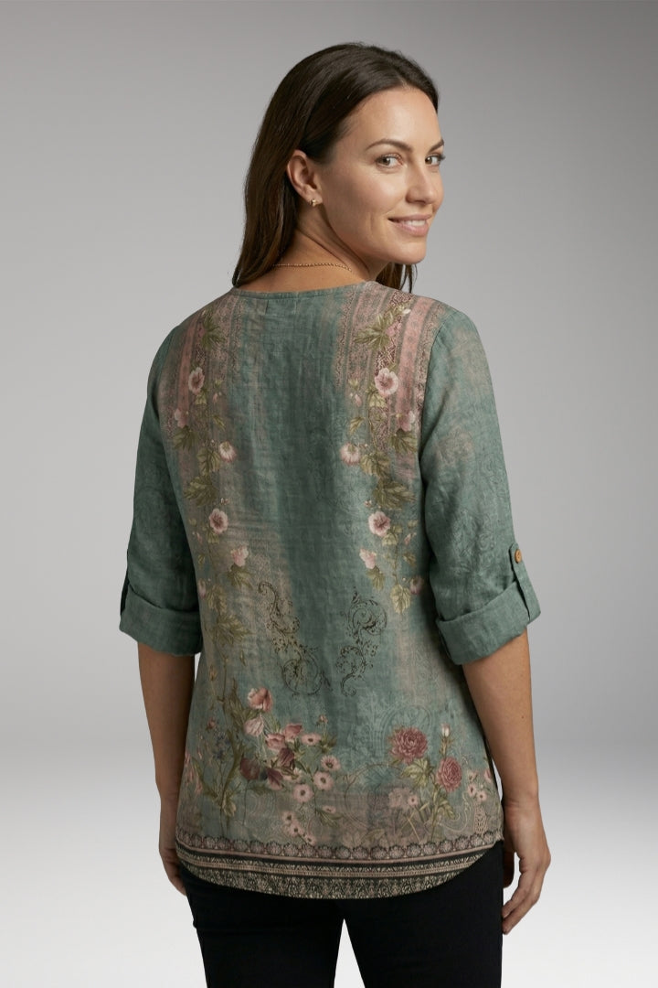 Women's Blouse with Round Neck and Button Detail