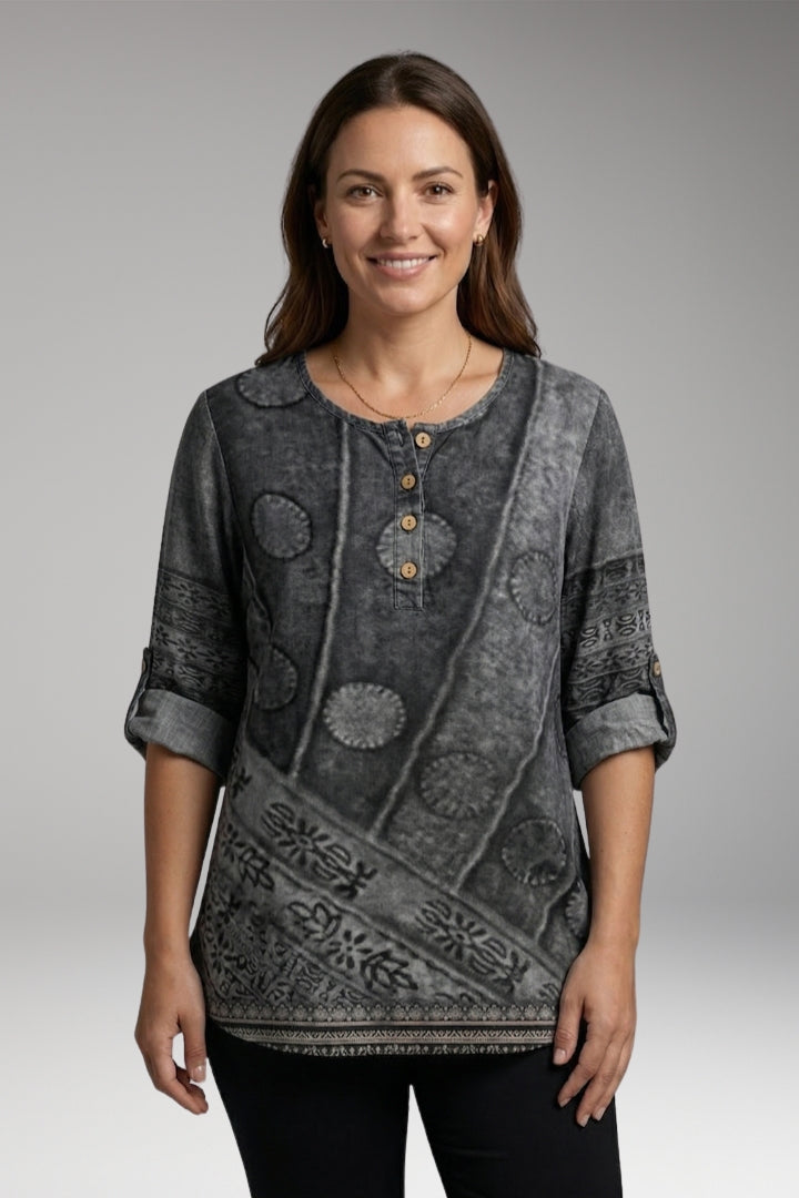 Women's Blouse with Round Neck and Button Detail