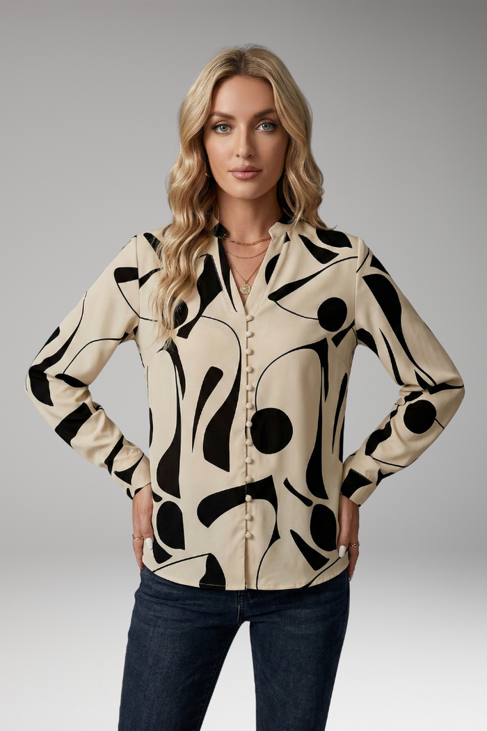 Women's Blouse with V-Neck and Button-Down Front
