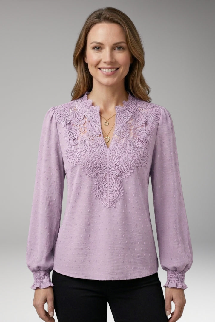 Women's Blouse with V-Neck and Button Front