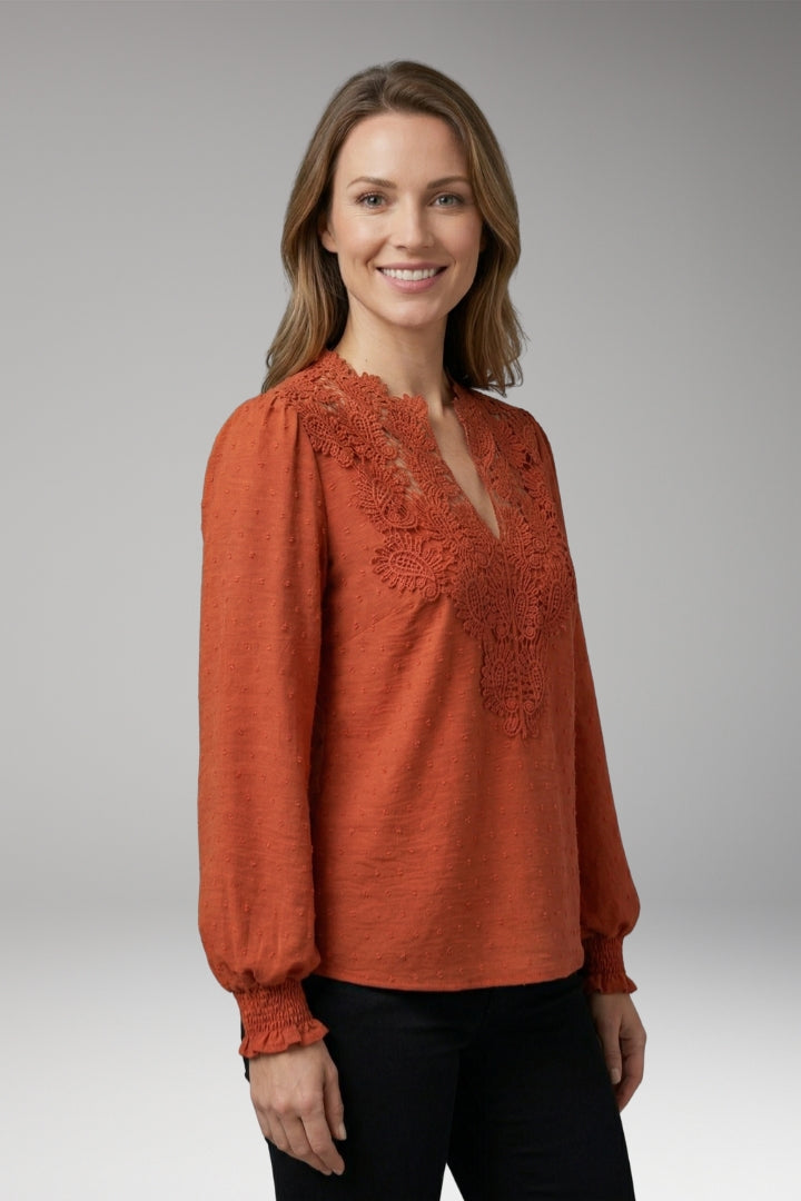 Women's Blouse with V-Neck and Button Front