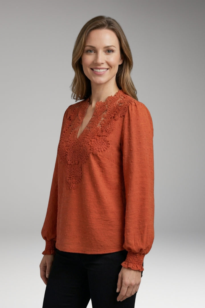 Women's Blouse with V-Neck and Button Front