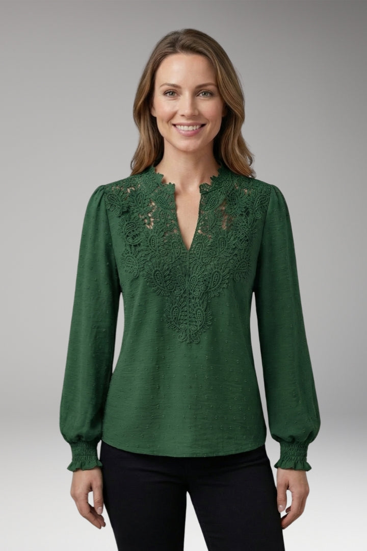 Women's Blouse with V-Neck and Button Front