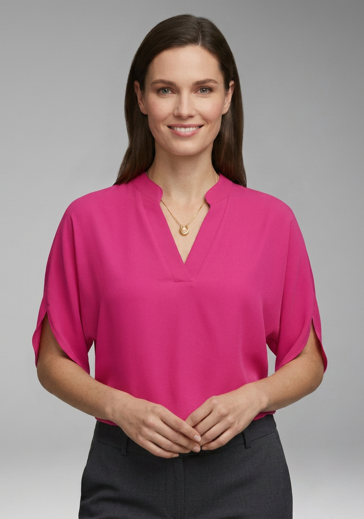 Women's Blouse with V Neck and Batwing Sleeves