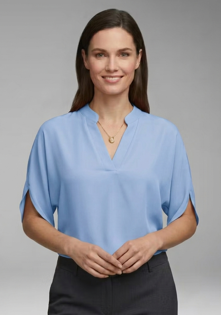 Women's Blouse with V Neck and Batwing Sleeves