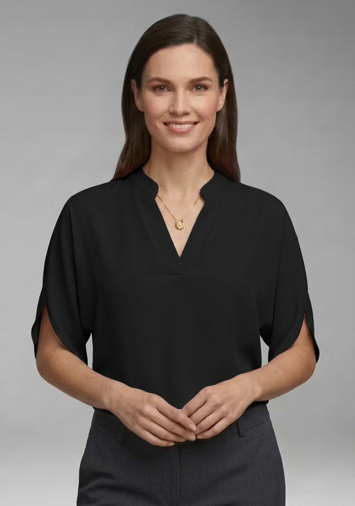 Women's Blouse with V Neck and Batwing Sleeves