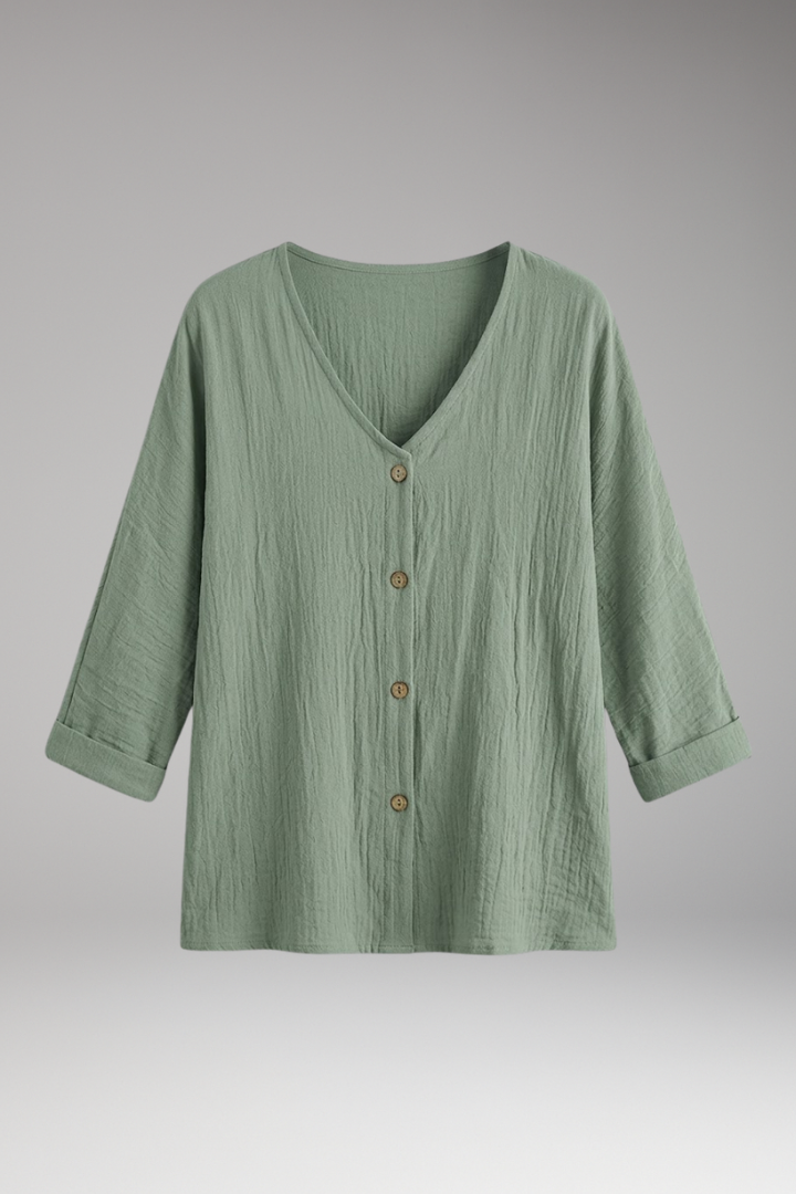 Women's Blouse with V Neck and Button Closure