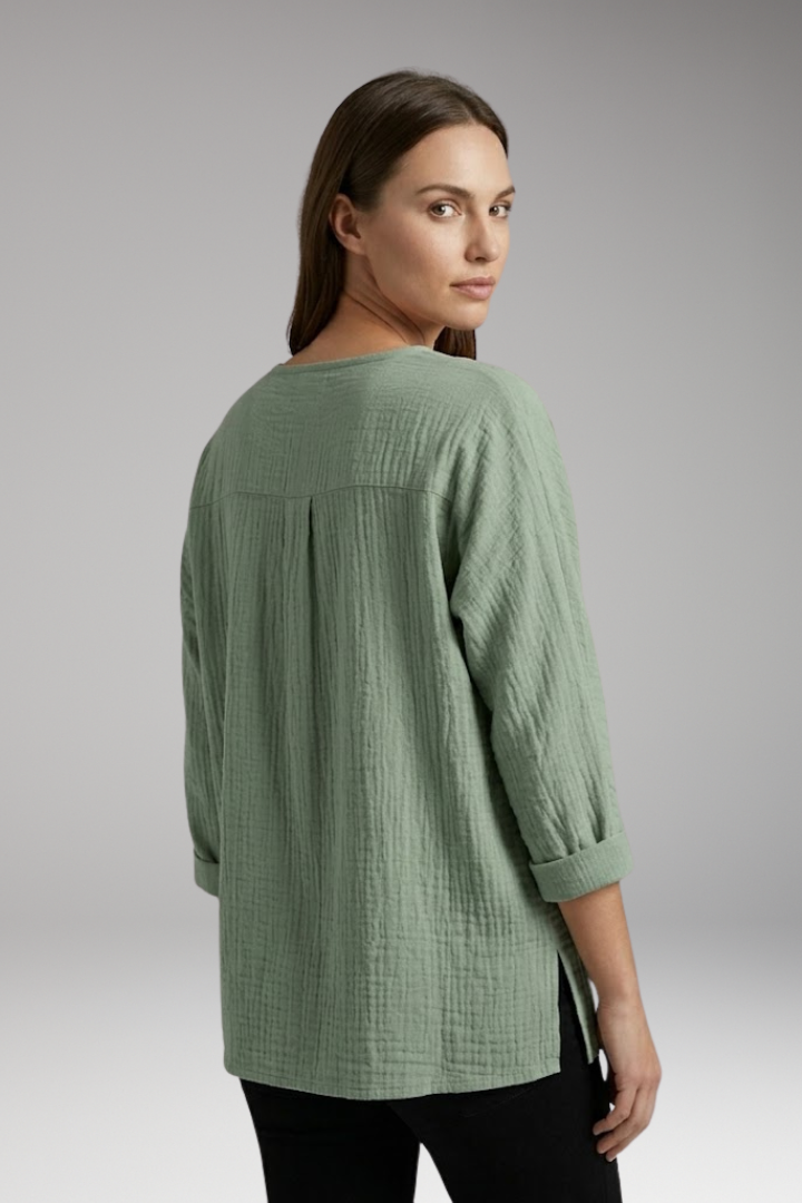 Women's Blouse with V Neck and Button Closure