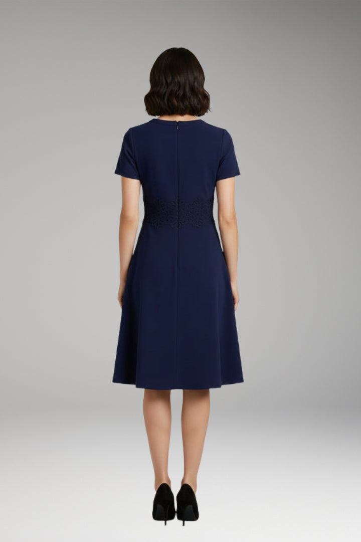 Women's Blue Dress with Lace Detailing and Defined Waist