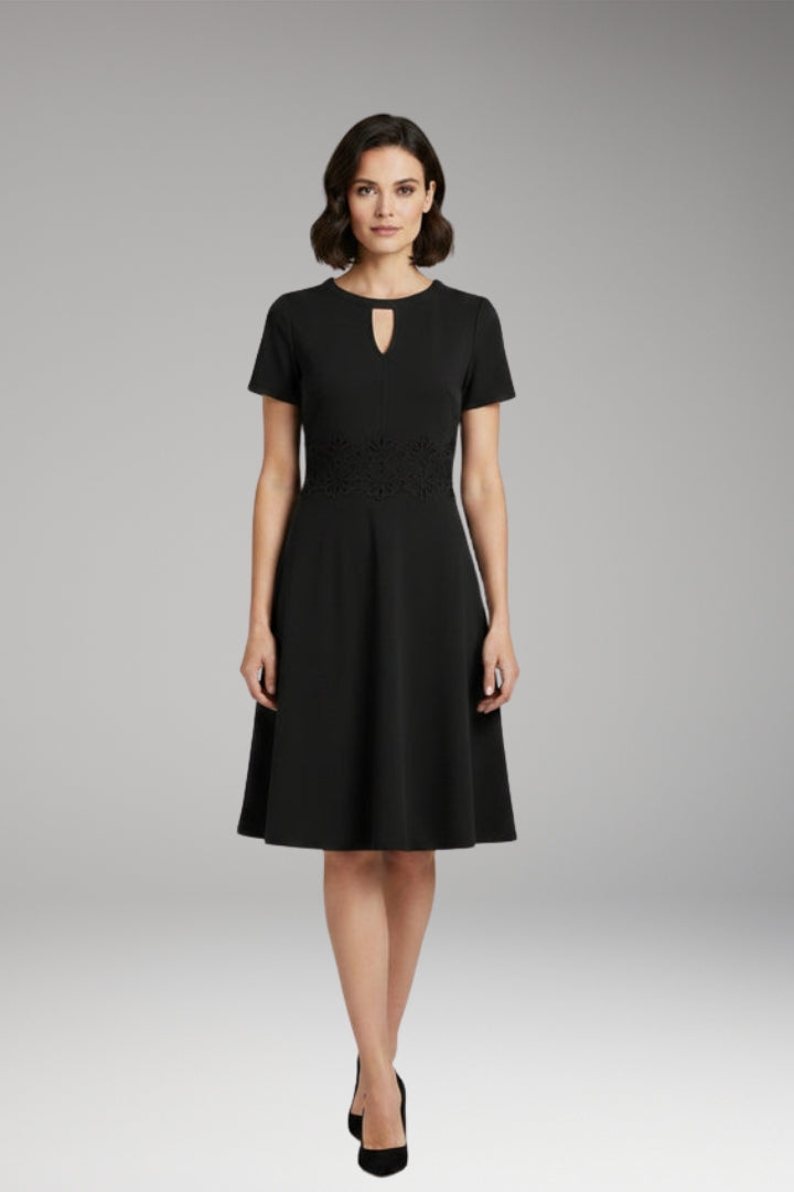 Women's Blue Dress with Lace Detailing and Defined Waist
