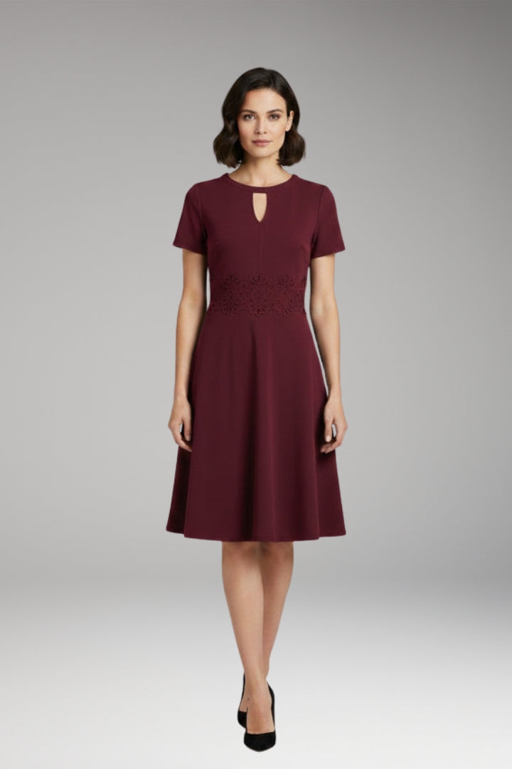 Women's Blue Dress with Lace Detailing and Defined Waist