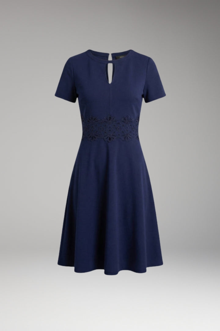Women's Blue Dress with Lace Detailing and Defined Waist