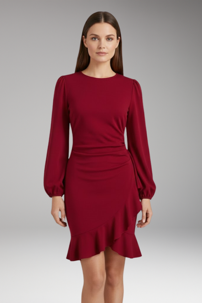 Women's Bodycon Dress with Long Sleeves and Ruffle Hem