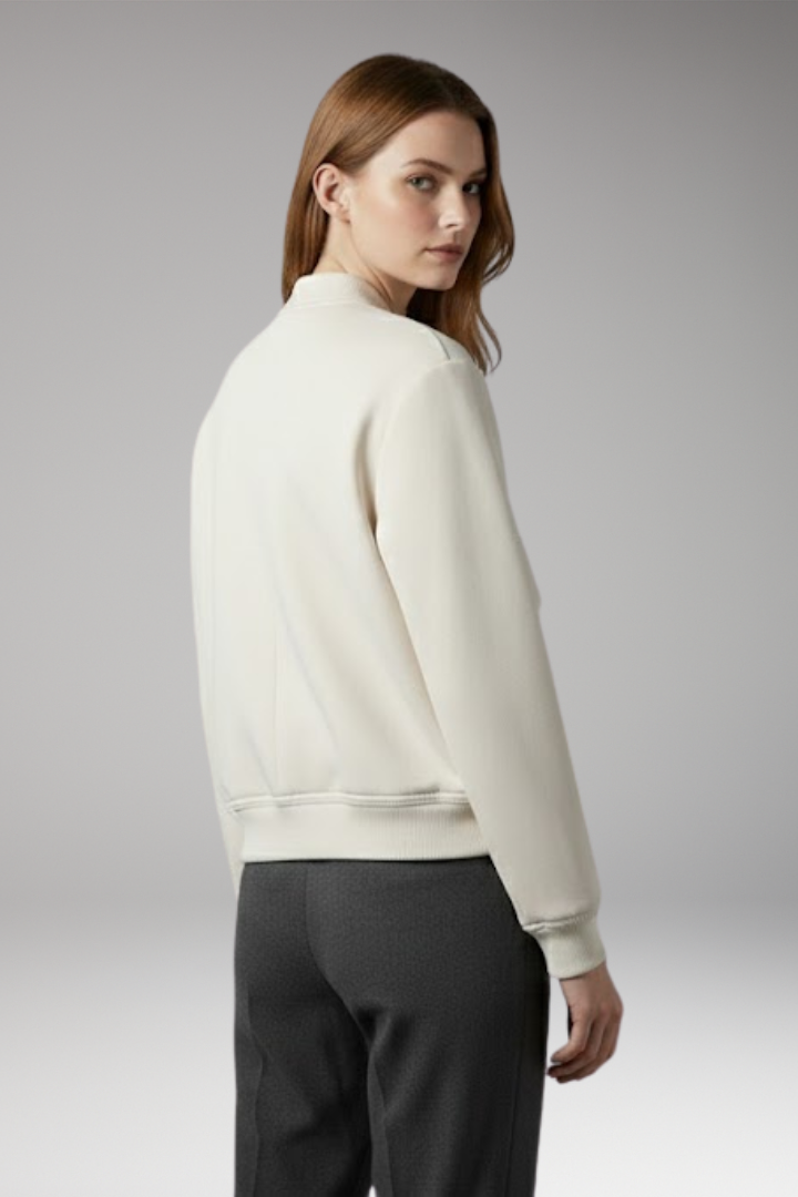 Women's Bomber Jacket with Button Closure and Flap Pockets