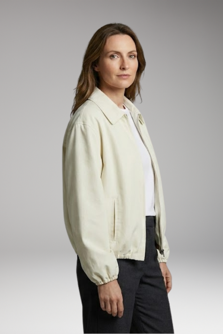 Women's Bomber Jacket with Elastic Hem and Side Pockets