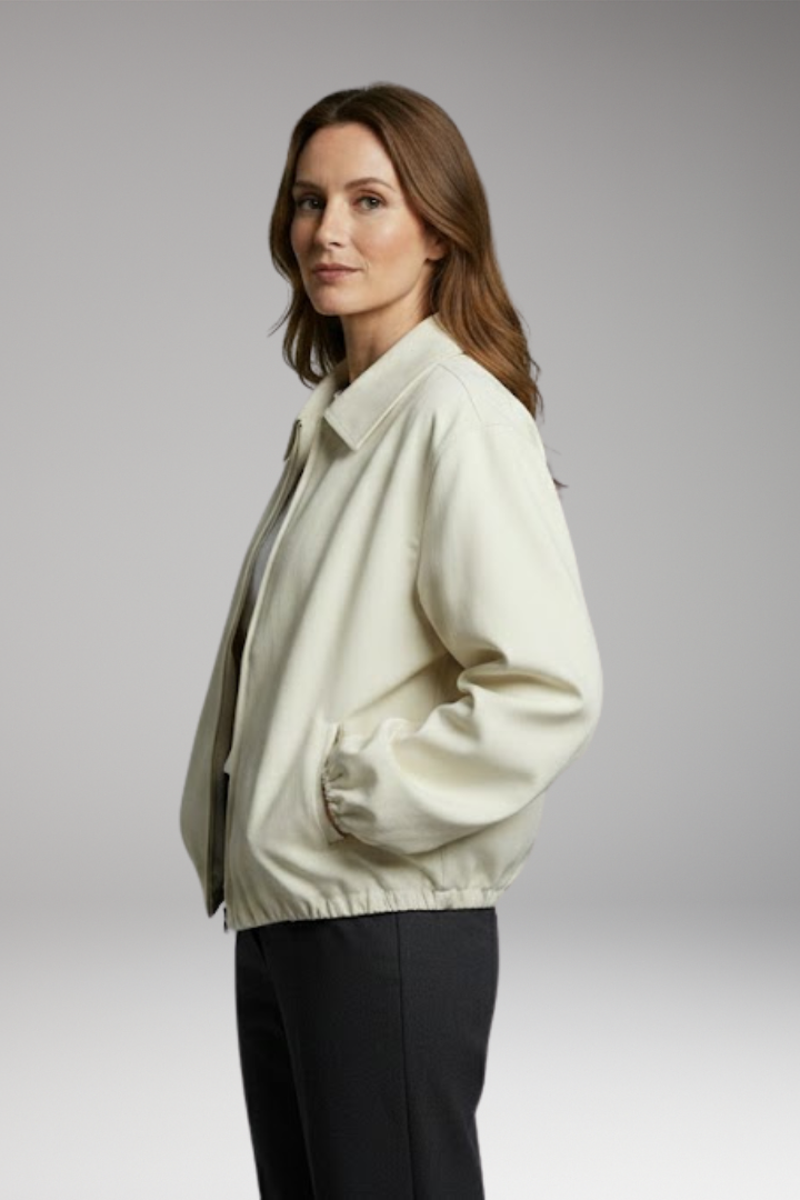 Women's Bomber Jacket with Elastic Hem and Side Pockets