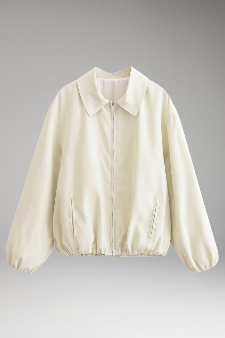 Women's Bomber Jacket with Elastic Hem and Side Pockets