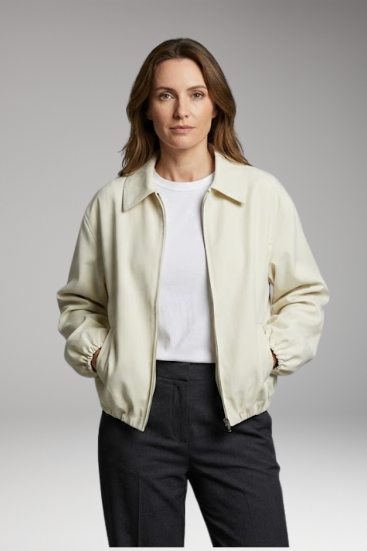 Women's Bomber Jacket with Elastic Hem and Side Pockets