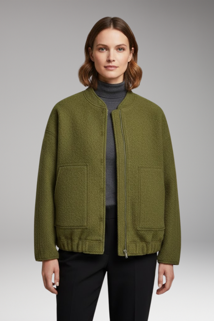 Women's Bomber Jacket with Front Closure and Long Sleeves