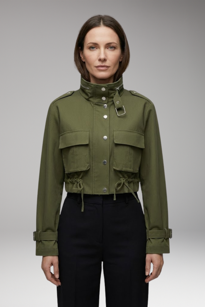 Women's Bomber Jacket with Front Closure and Long Sleeves