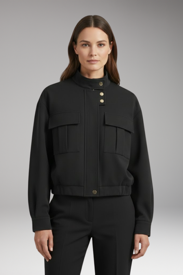 Women's Bomber Jacket with Front Closure and Pocket Arrangement