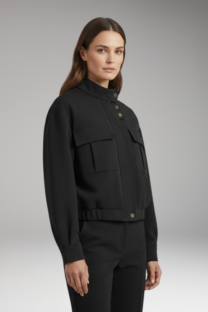 Women's Bomber Jacket with Front Closure and Pocket Arrangement
