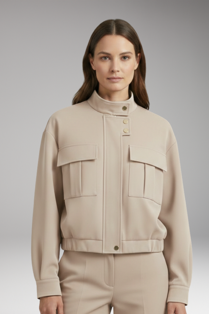 Women's Bomber Jacket with Front Closure and Pocket Arrangement