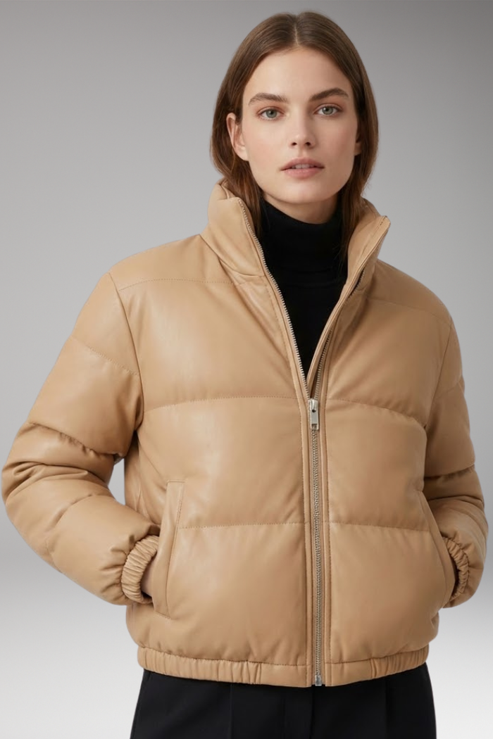 Women's Bomber Jacket with Front Zipper and Ribbed Hem