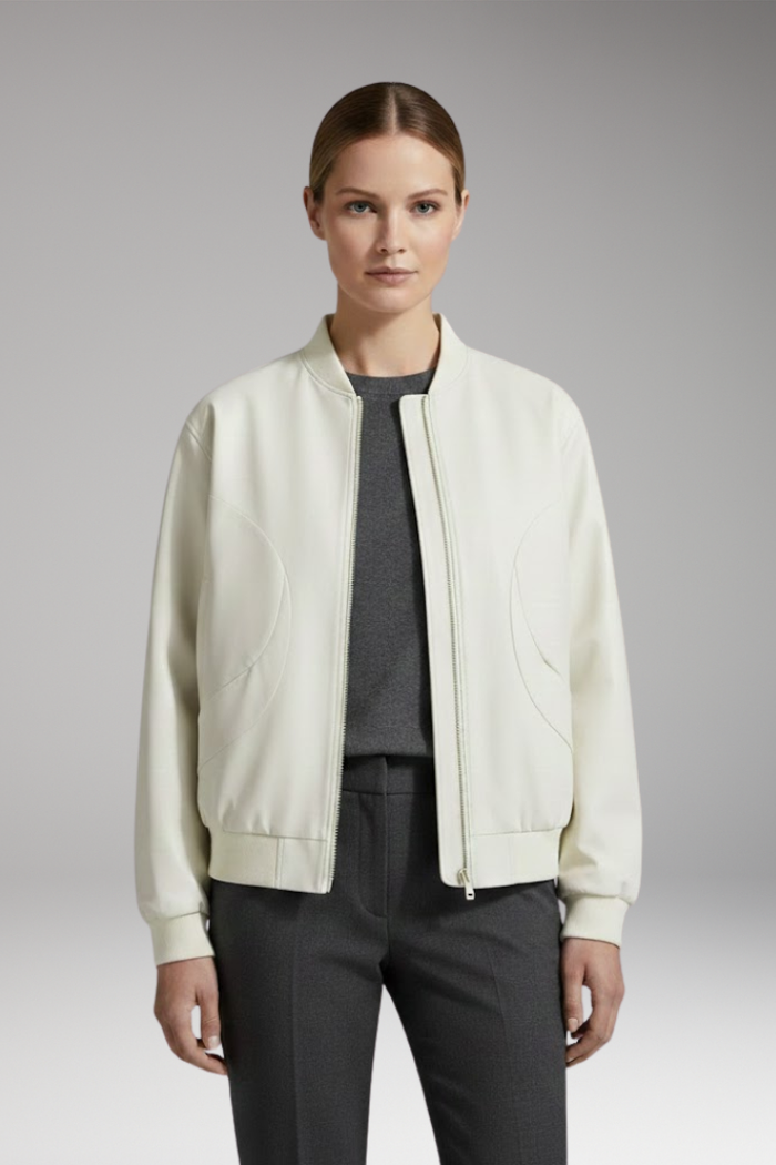 Women's Bomber Jacket with Full-Length Zipper and Elastic Cuffs
