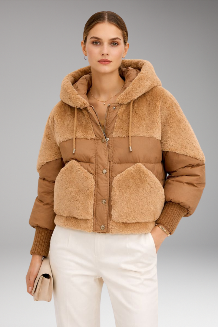 Women's Bomber Jacket with Hood and Zipper Closure