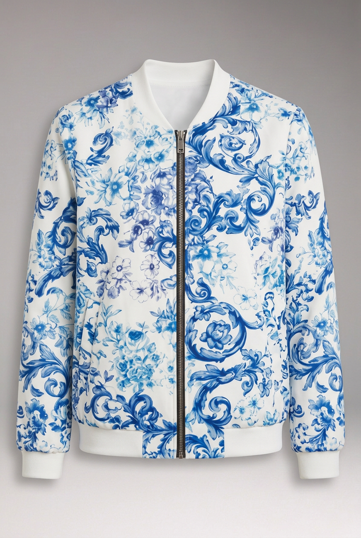 Women's Bomber Jacket with Ribbed Collar and Zipper Closure