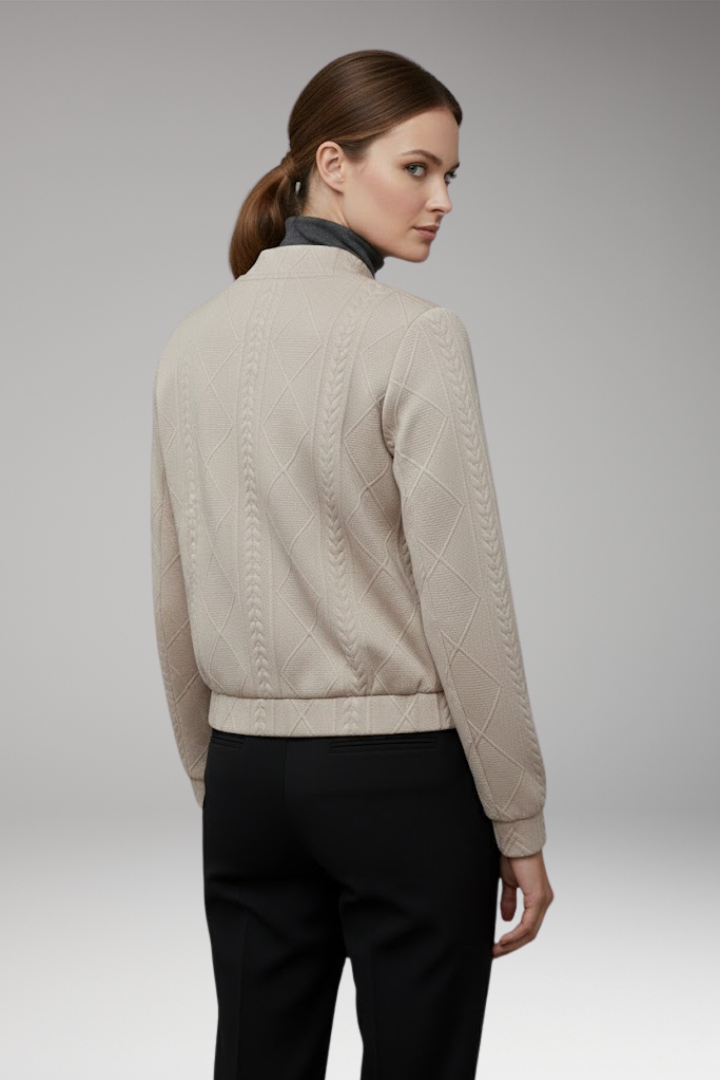 Women's Bomber Jacket with Ribbed Cuffs and Front Fastening