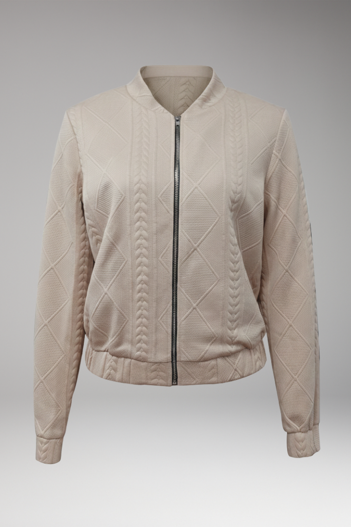 Women's Bomber Jacket with Ribbed Cuffs and Front Fastening