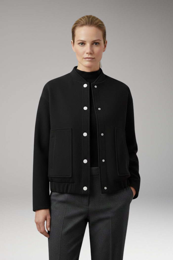 Women's Bomber Jacket with Ribbed Hem and Front Pockets